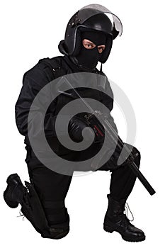 Police special forces officer in black uniform
