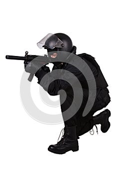 Police special forces officer in black uniform