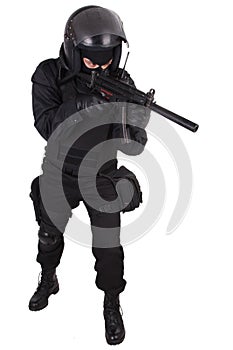 Police special forces officer in black uniform