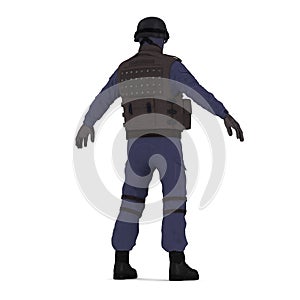 Police special forces officer in black uniform isolated on white. 3D illustration