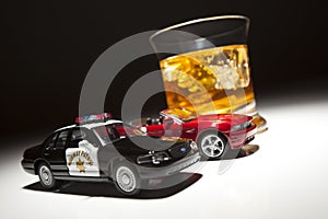 Police and Sports Car Next to Alcoholic Drink