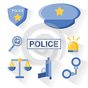 Police Startter Pack with flat design and long shadow style