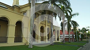 Police station art deco building in Mackay, Queensland, Australia, panning shot