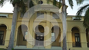 Police station art deco building in Mackay, Queensland, Australia, truck left