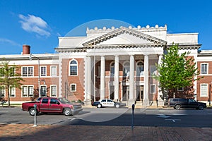 Police station building in Montgomery with some people walking in front of it in Alabama