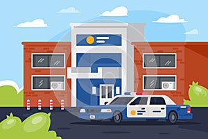 Police station with car in working day.