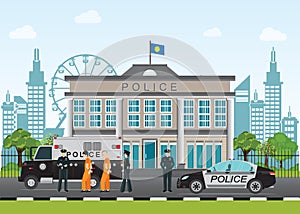 Police station with police officer and police car .