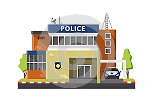 Police station in simple flat style isolated on white background