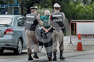 Police steel handcuffs,Police arrested,Police arrested the wrongdoer.