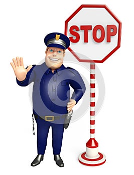 Police with Stop sign