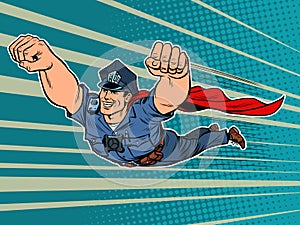 Police superhero. The policeman COP is flying