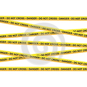 Police tape, danger line. Warning tapes. Set of yellow warning ribbons. Vector illustration on white background