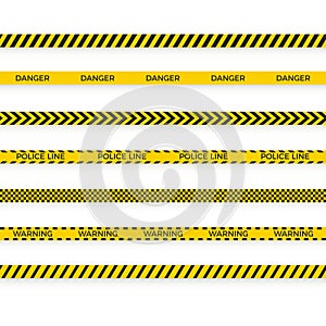 Police tape. do not cross ribbon barrier. Warning zone black and yellow tape. Vector