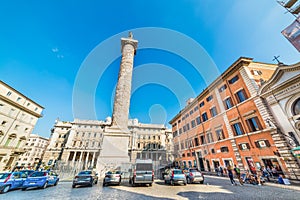 Police and tourists in Piazza Colonna in Rome