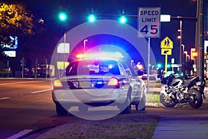 Police traffic stop at night