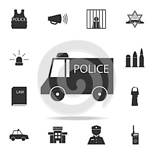 Police van icon. Detailed set of police element icons. Premium quality graphic design. One of the collection icons for websites, w