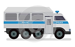 The police van to transport prisoners. Vector cartoon flat design illustration isolated on white background.