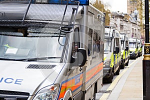 Police vans in a row, London, Britain, UK