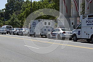 Police vehicles lined up