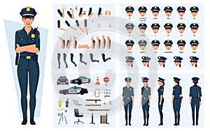 Police Woman Cartoon Character creation with Emotions, Lip-sync, Gestures, Police Equipment for Animation and Rigging