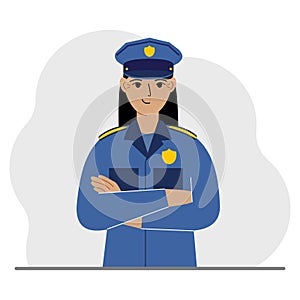 Police woman. Profession policeman, security guard, patrolman in uniform. photo