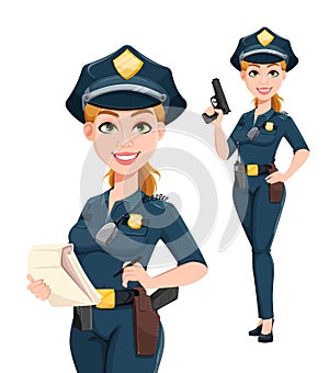 Police woman in uniform. Female police officer