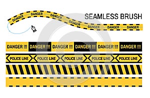 Police yellow tape danger caution seamless brush