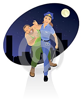 Policeman arresting criminal