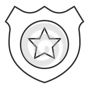 Policeman badge thin line icon. Emblem of a human rights defender, police officer. Jurisprudence design concept, outline