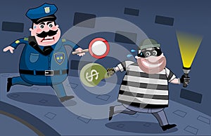 Oficial de policía enjuiciamiento Banco ladrón por la noche 