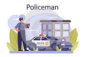 Policeman concept. Detective making interrogation investigating a crime photo