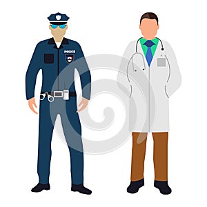 Policeman and Doctor Cartoon icon. Service 911.