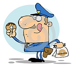 Policeman eating donut