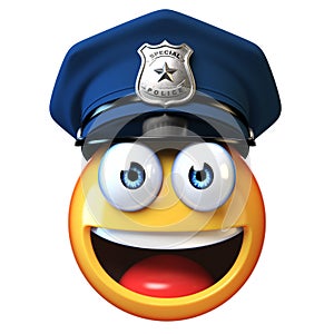 Policeman emoji isolated on white background, cop emoticon 3d rendering