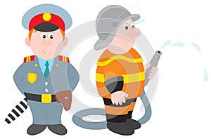 Policeman and fireman photo