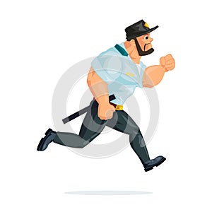 Policeman in form, run, in pursuit of criminals, offenders, photo