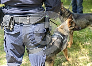 Policeman with German shepherd police dog