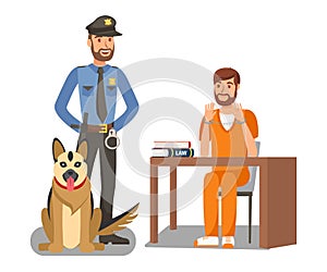 Policeman Guarding Criminal Vector Illustration