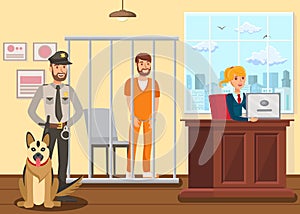 Policeman Guarding Suspect Vector Illustration