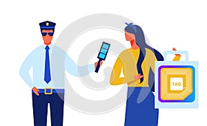 Policeman Identify Lady with RFID Tag Illustration