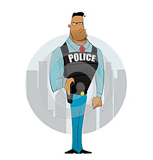 Policeman officer on city background