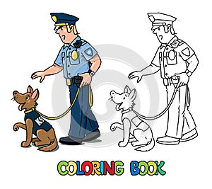 Oficial de policía policía el perro. colorante un libro 