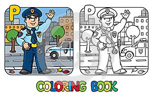 Policeman. Profession ABC coloring book Alphabet P