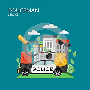 Policeman service vector flat style design illustration