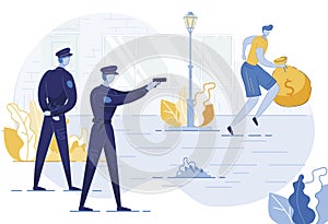 Policeman Shooting in Robber Vector Illustration