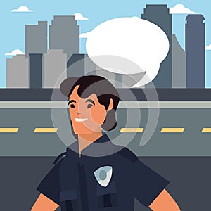 policeman speech bubble city street