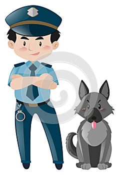 Policeman standing with police dog