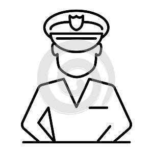 Policeman thin line icon. Police officer illustration isolated on white. Character outline style design, designed for