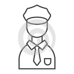 Policeman thin line icon, police and person, police officer sign, vector graphics, a linear pattern on a white