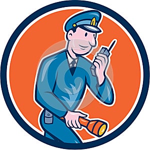Policeman Torch Radio Circle Cartoon